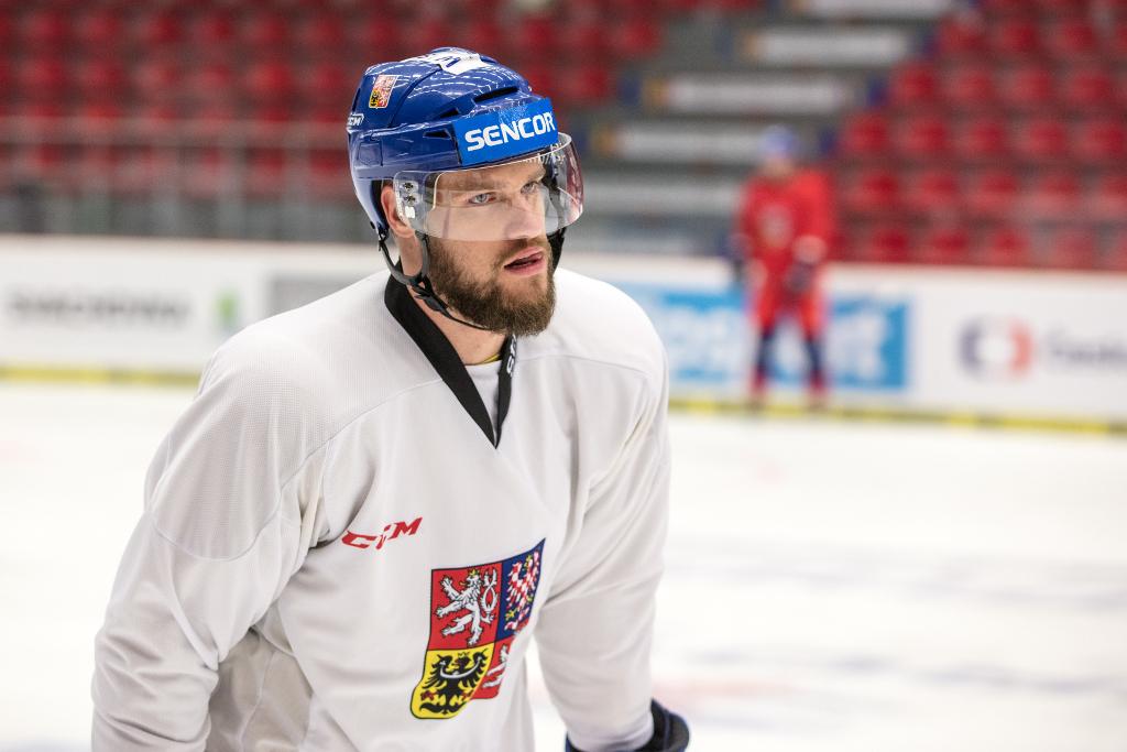 Michal Jordán na ledě při tréninku české hokejové reprezentace