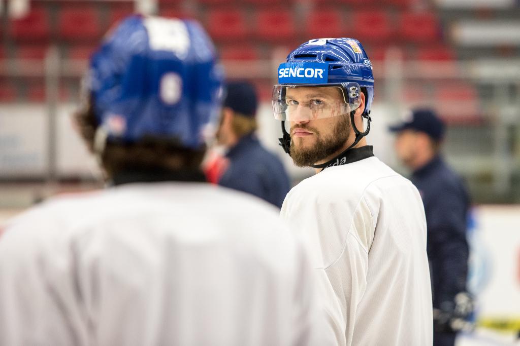 Michal Jordán na ledě při tréninku české hokejové reprezentace