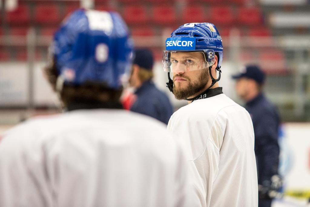 Michal Jordán na ledě při tréninku české hokejové reprezentace