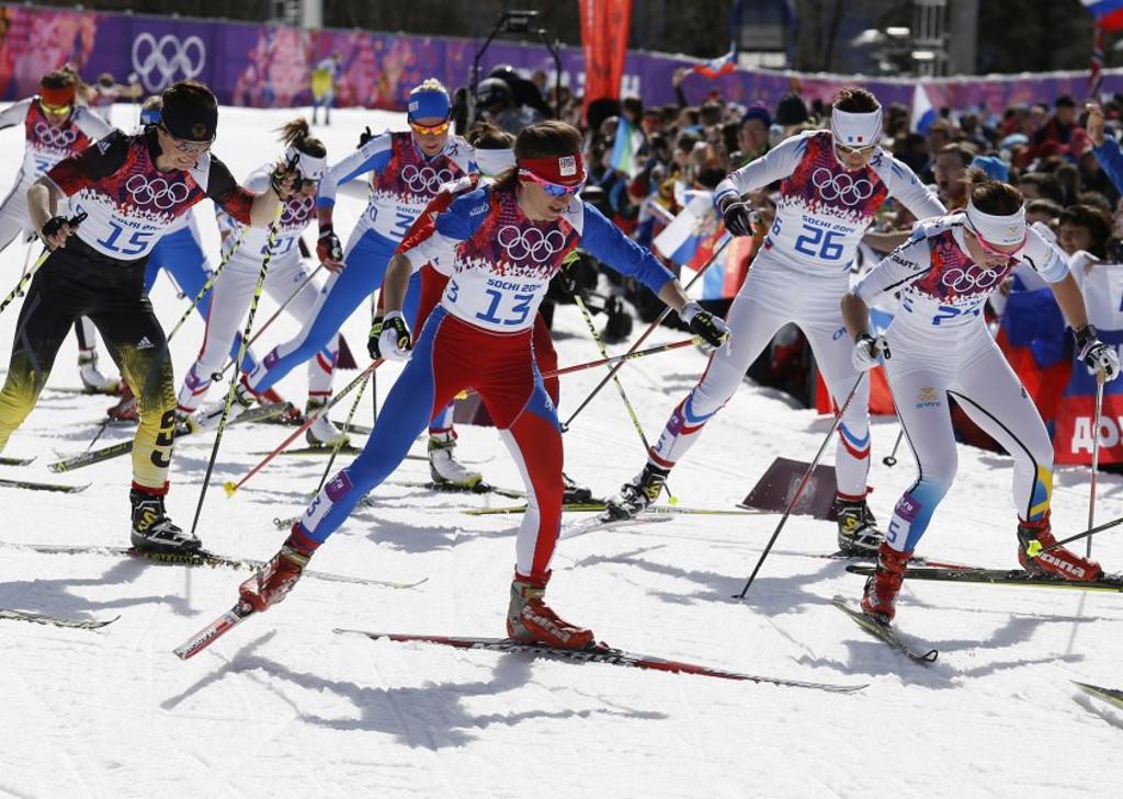 Eva Vrabcová Nývltová v akci na lyžích na olympiádě